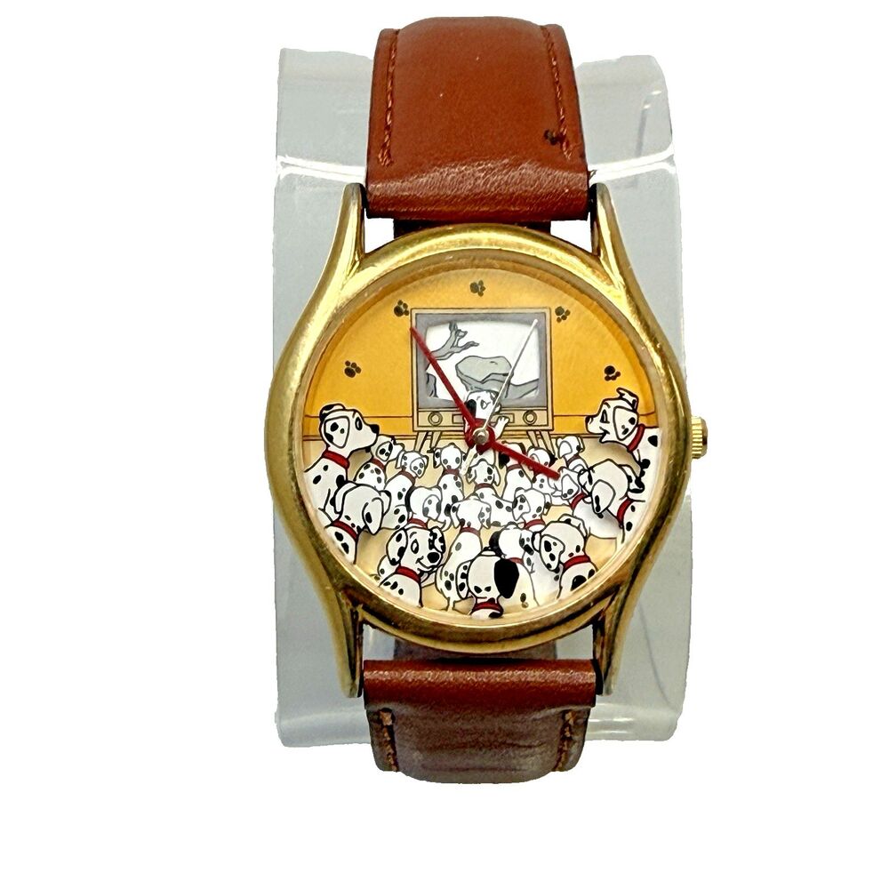 Disney 101 Dalmatians Yellow Dial TV Picture Change Watch 32mm Leather EUC RARE